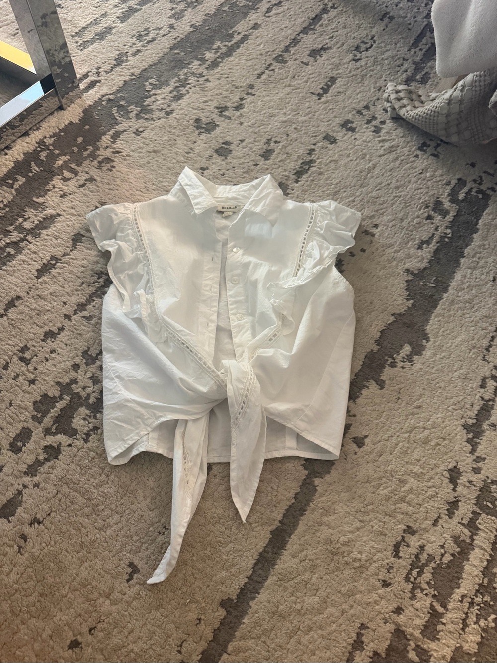 White Ruffle sleeveless Tie-Front womens Top